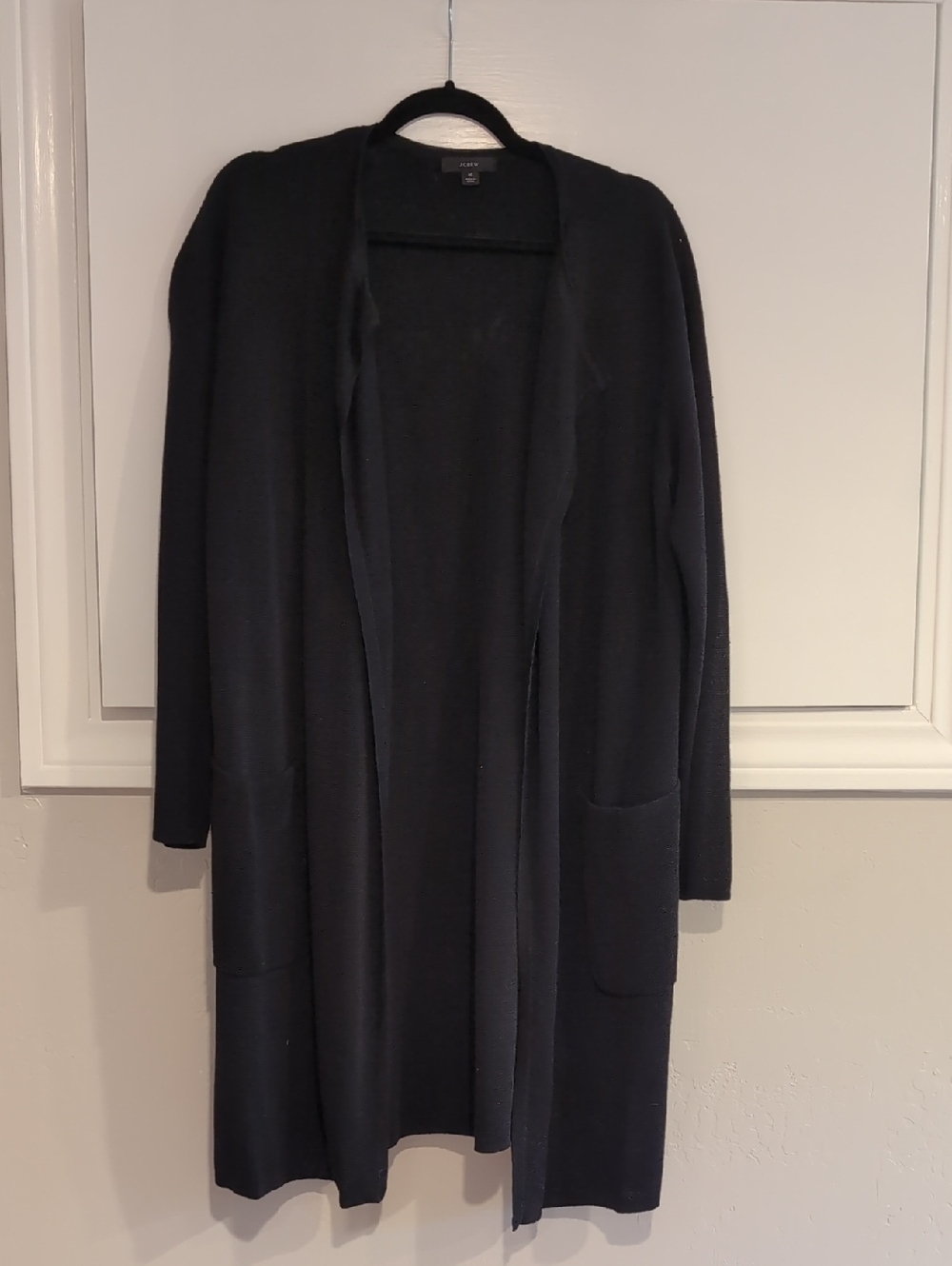 J. Crew Black Long Open-Front Women's Cardigan Sweater, Medium